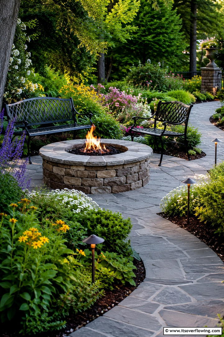 Beside the Garden Path Fire Pit - 30 Rustic Fire Pit Ideas for Cozy Outdoor Gatherings