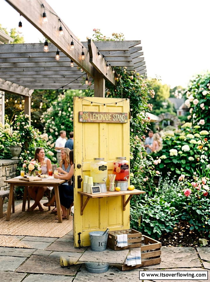 Beverage Station From Old Door - 25 upcycled garden ideas with old doors