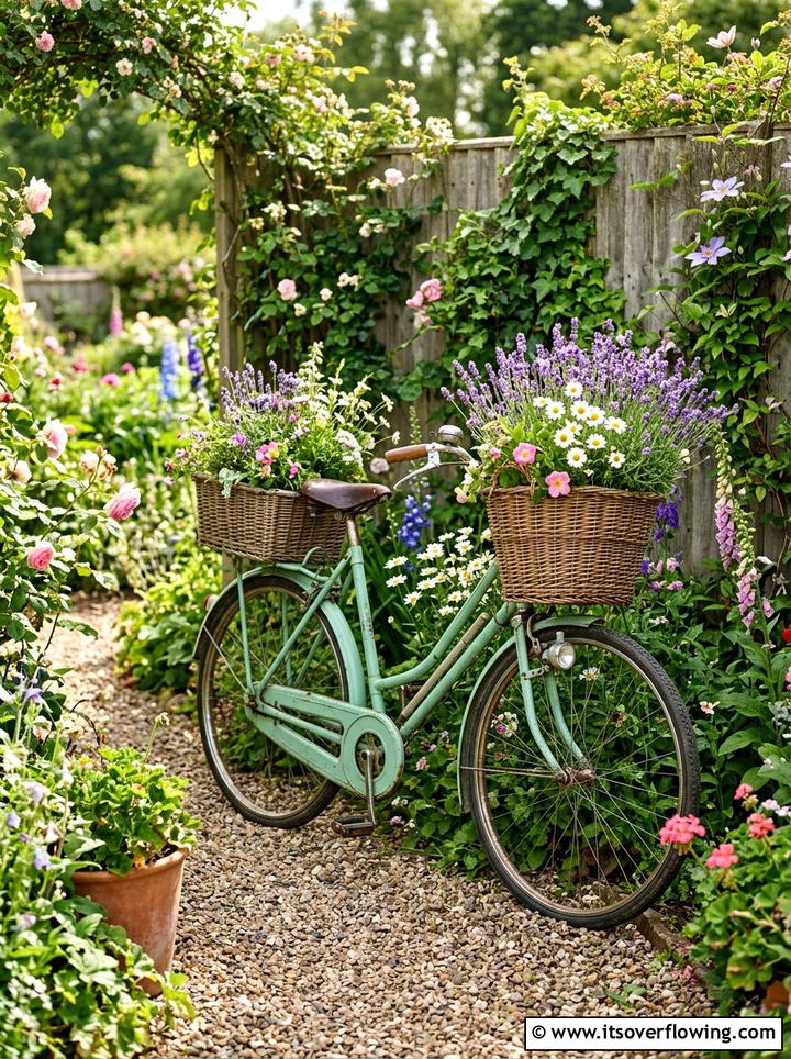 Bicycle Basket Planter - 25 upcycled garden ideas for backyards