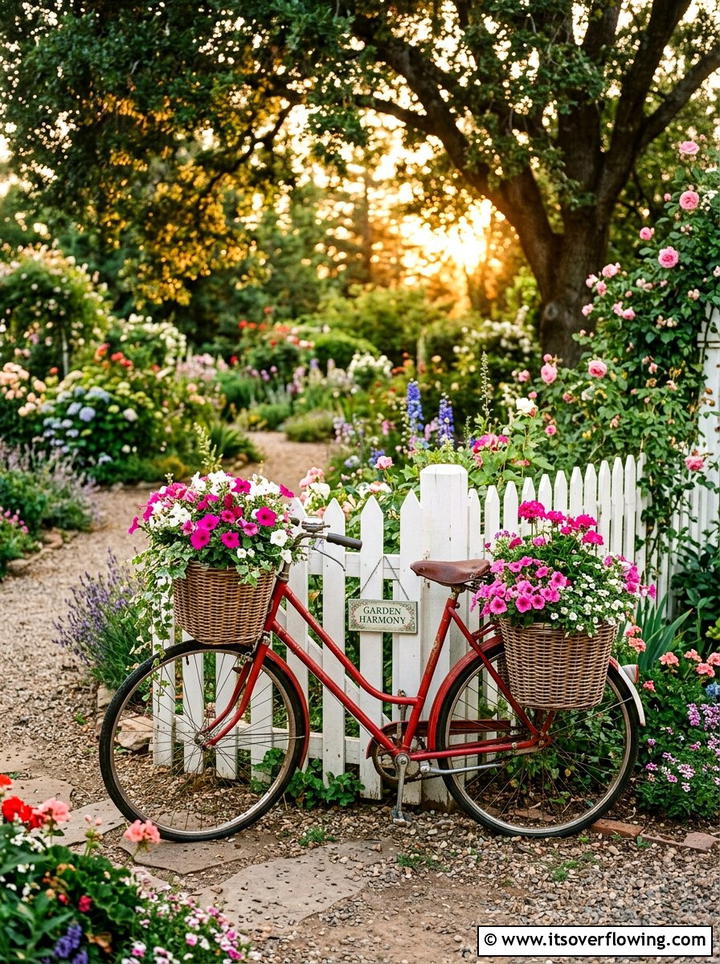 Bicycle Basket Planter - 25 upcycled garden ideas with flower boxes