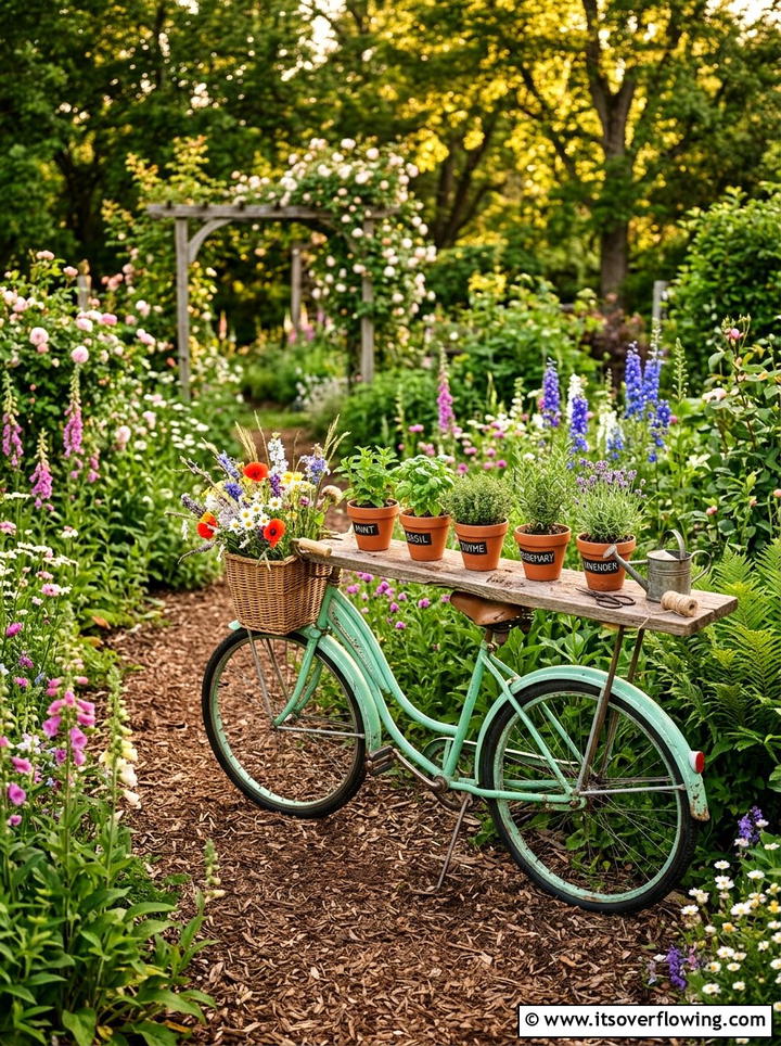 Bicycle Console Table - 25 upcycled garden ideas with outdoor tables