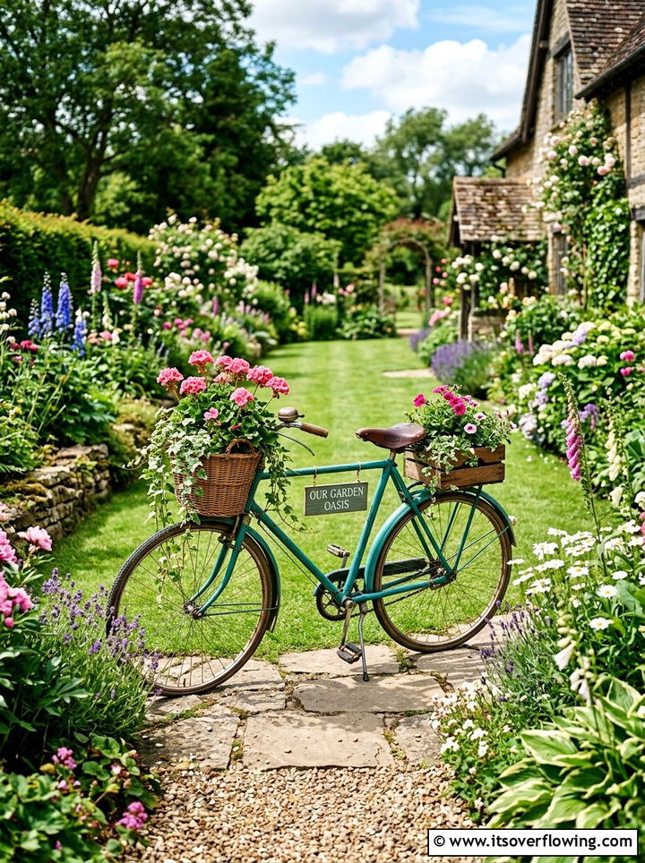 Bicycle Garden Display - 25 recycled garden ideas with pallet wall garden