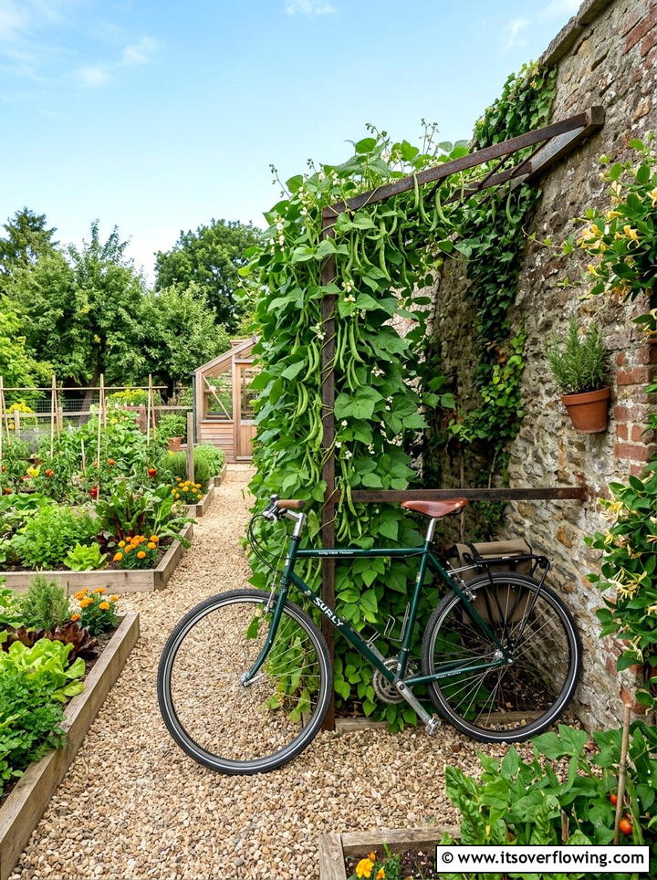 Bicycle Lean To Trellis - 25 upcycled garden ideas with old bicycles
