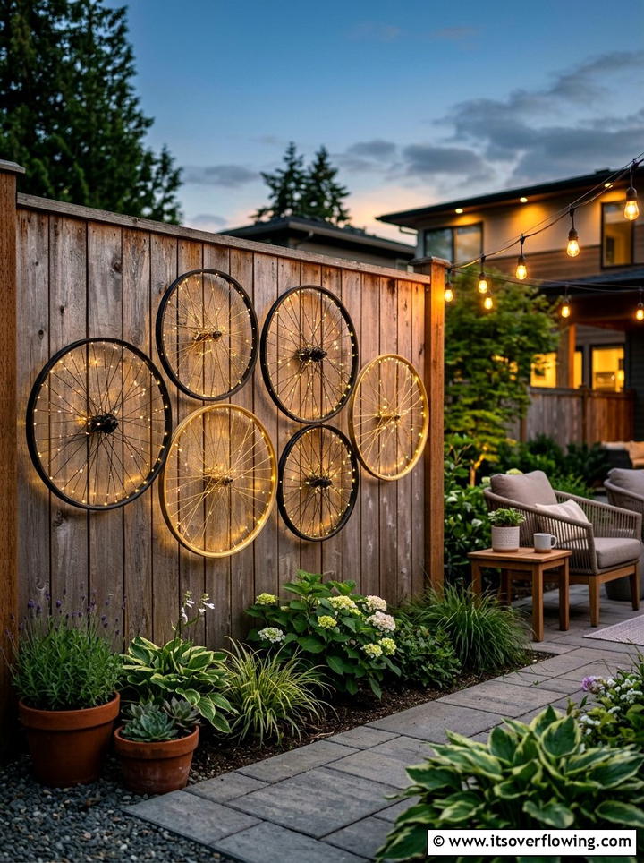Bicycle Wheel Art - 25 reusing old things ideas for fence decor