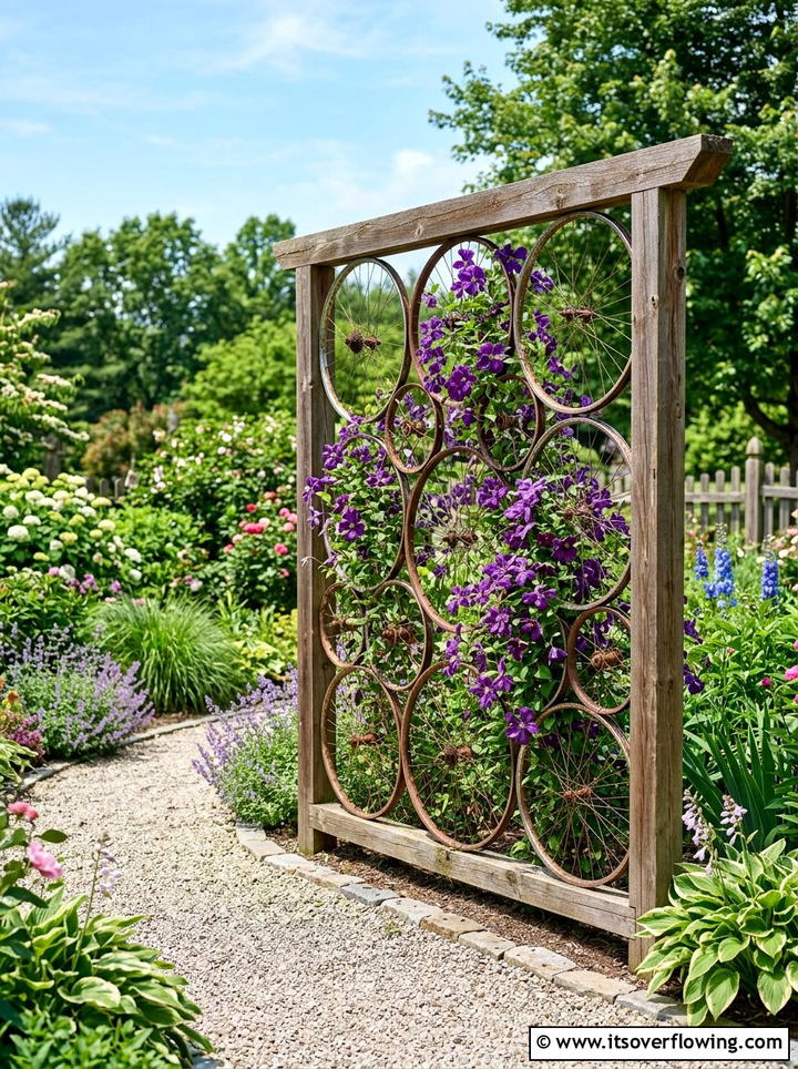 Bicycle Wheel Garden Art - 25 reusing old things ideas for privacy screens