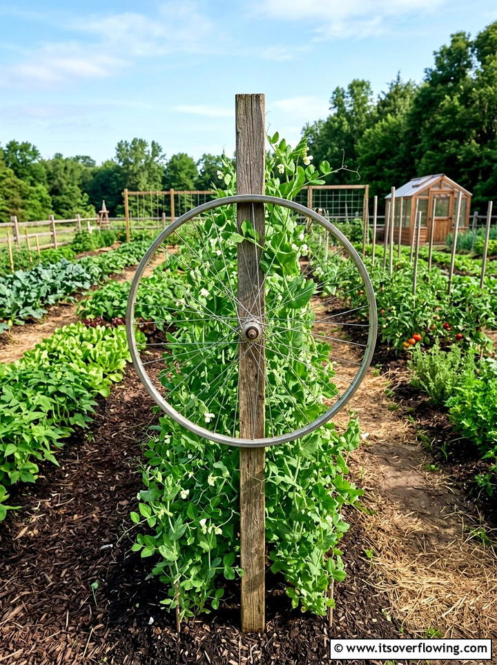 Bicycle Wheel Trellis - 25 recycled garden ideas diy