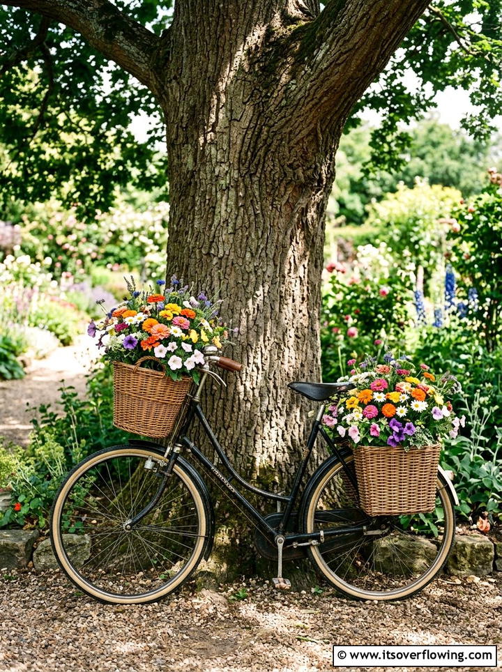 Bicycle garden display - 25 cheap garden ideas with thrifted decor