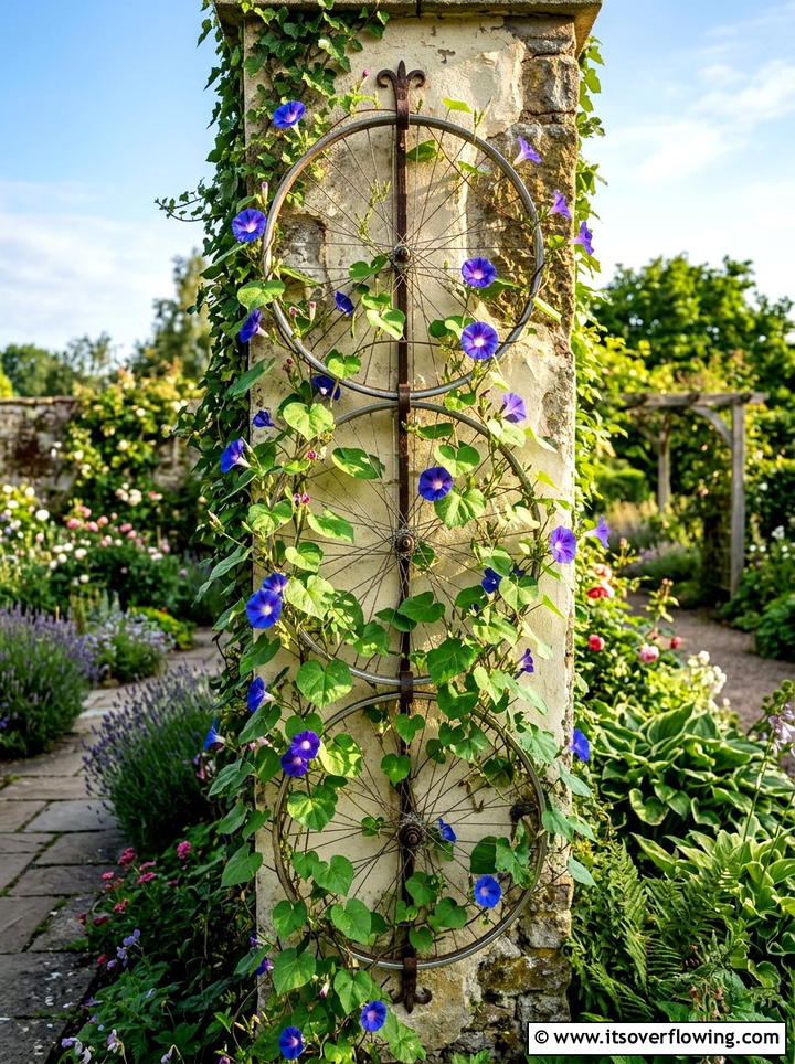 Bicycle wheel trellis - 25 reusing old things ideas for vertical garden