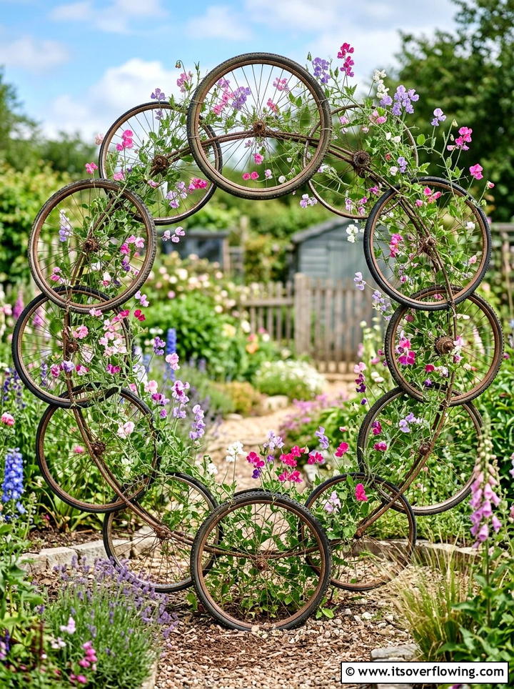 Bicycle wheel - 25 reusing old things ideas for trellis