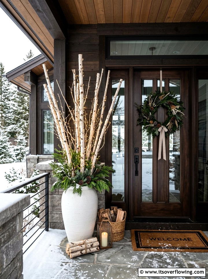 Birch Branch Arrangement - 25 front porch decor ideas for christmas