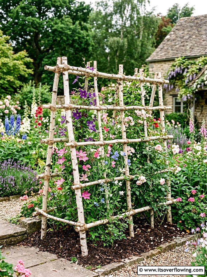 Birch Branch Garden Lattice - 25 garden decor ideas with wood art