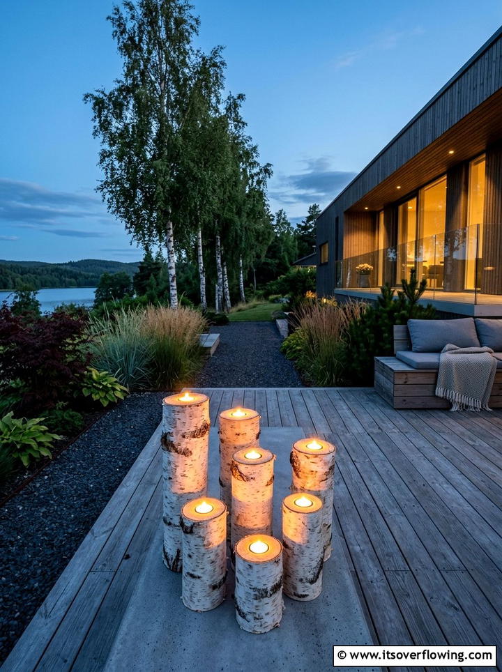 Birch Log Candle - 25 garden decor ideas with candles