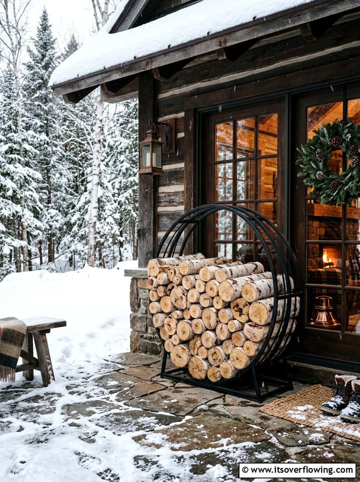 Birch Log Stack - 25 garden decor ideas with winter decor
