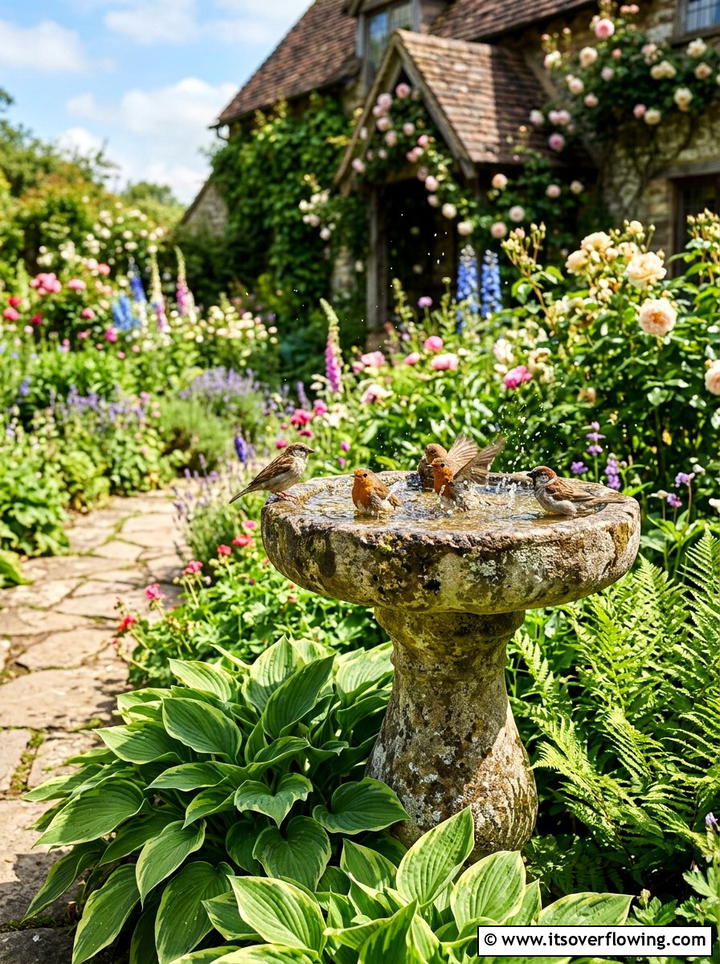 Bird Bath - 25 backyard ideas with cottage garden