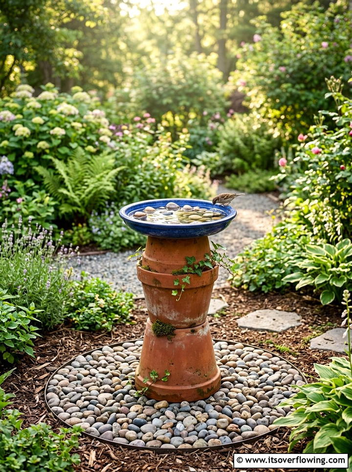 Bird Bath Base - 25 recycled garden ideas with pebbles