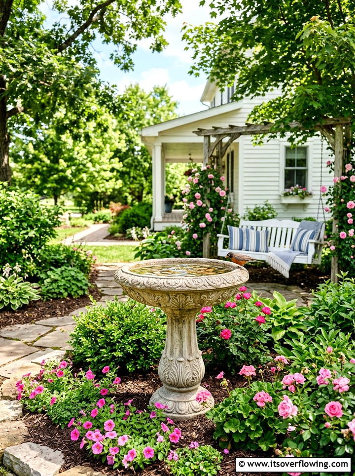 Bird Bath Focal Point - 25 garden ideas for peace and relaxation