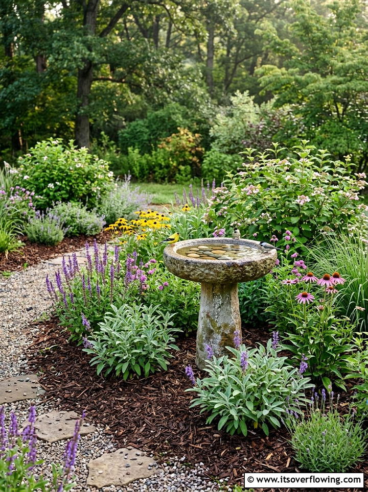 Bird Bath Garden - 25 backyard ideas with drought tolerant plants