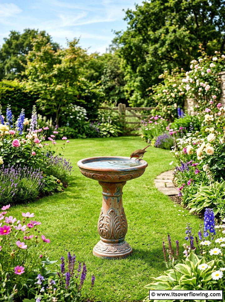 Bird Bath On Pedestal - 25 garden decor ideas for renters