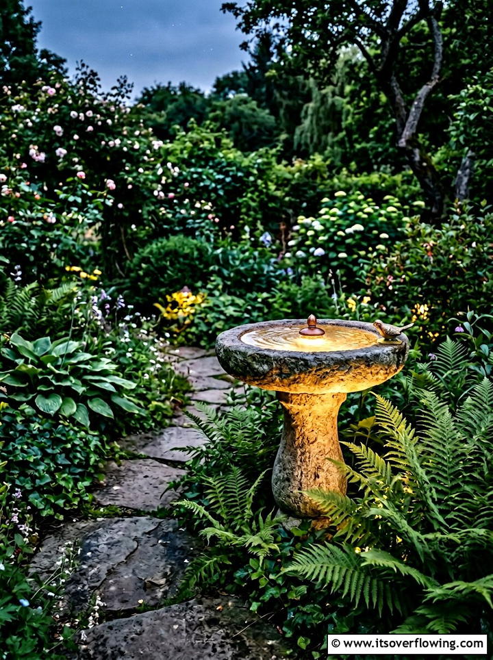 Bird bath light - 25 garden decor ideas with lights