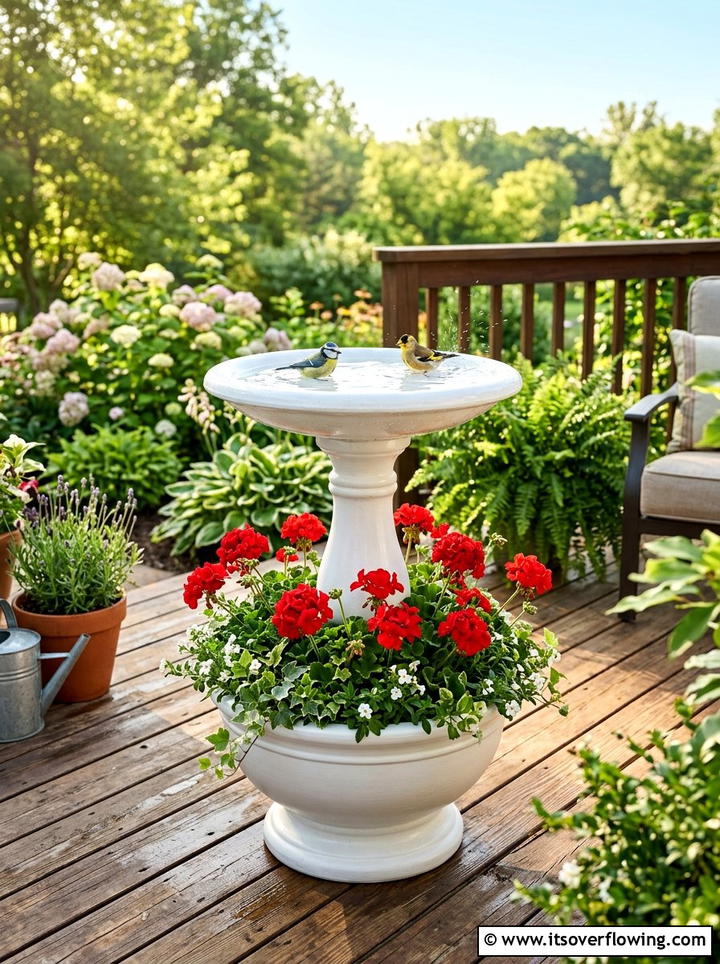Bird bath planter combo - 25 garden decor ideas with bird baths