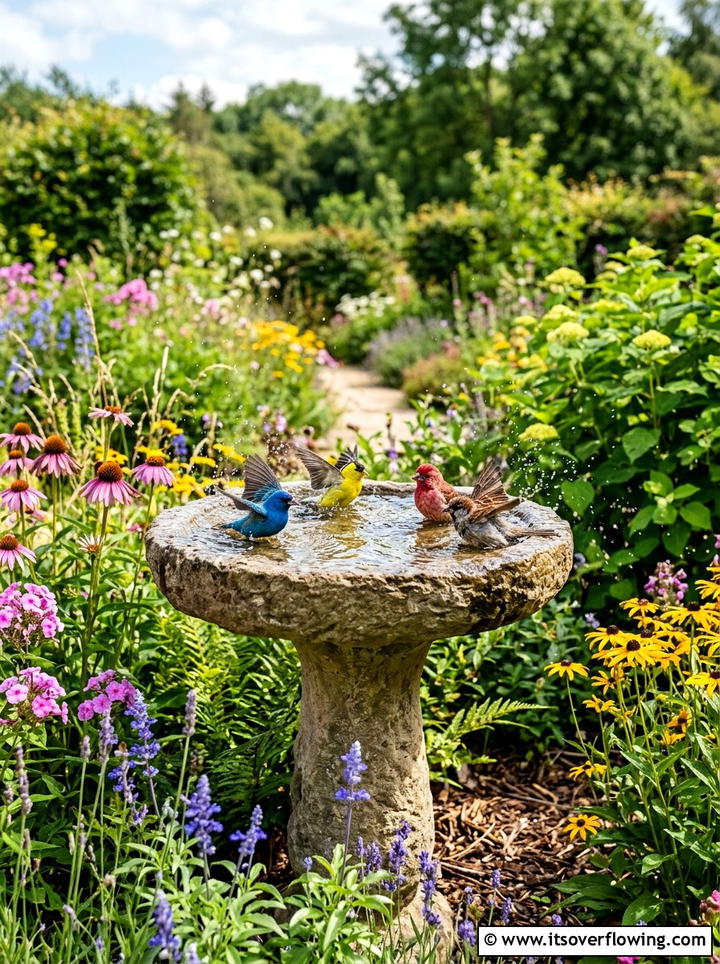Bird bath station - 25 creative garden ideas with sensory planting