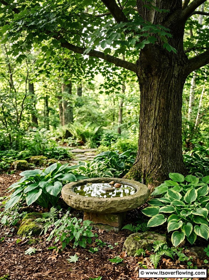Bird bath under tree - 25 garden decor ideas with bird baths