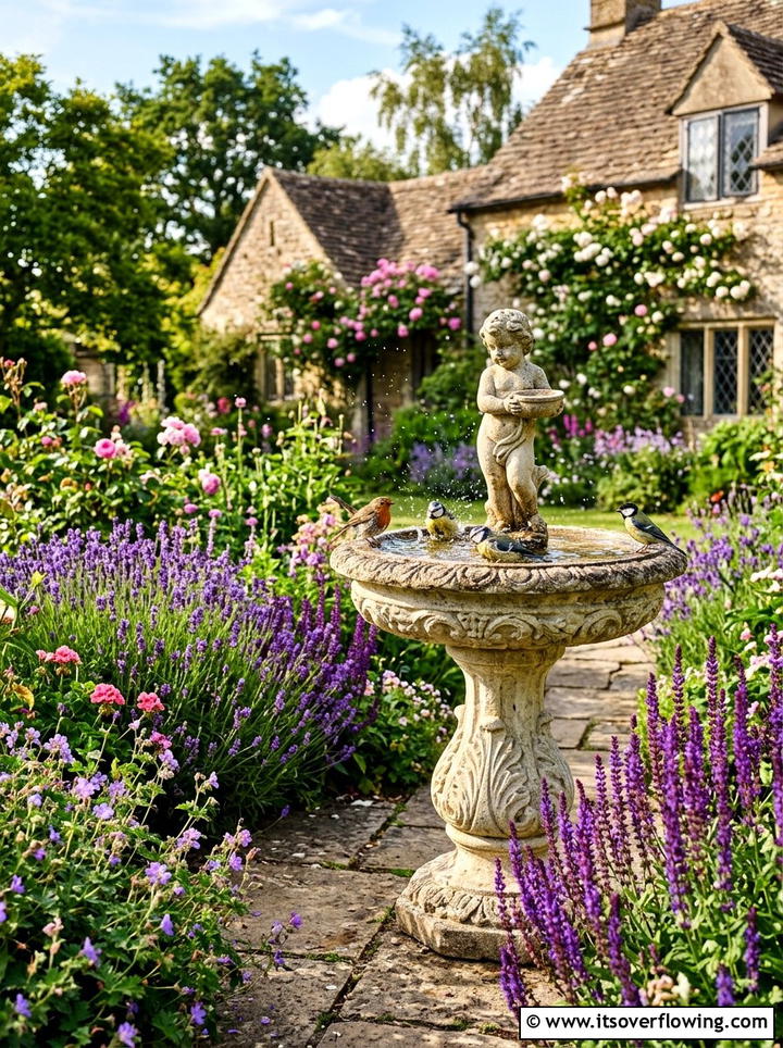 Bird bath with statue - 25 garden decor ideas with statues