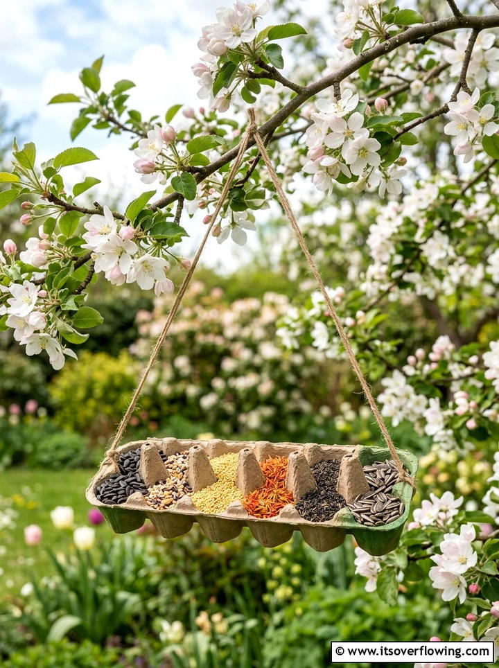Bird feeder - 25 recycled garden ideas with egg cartons