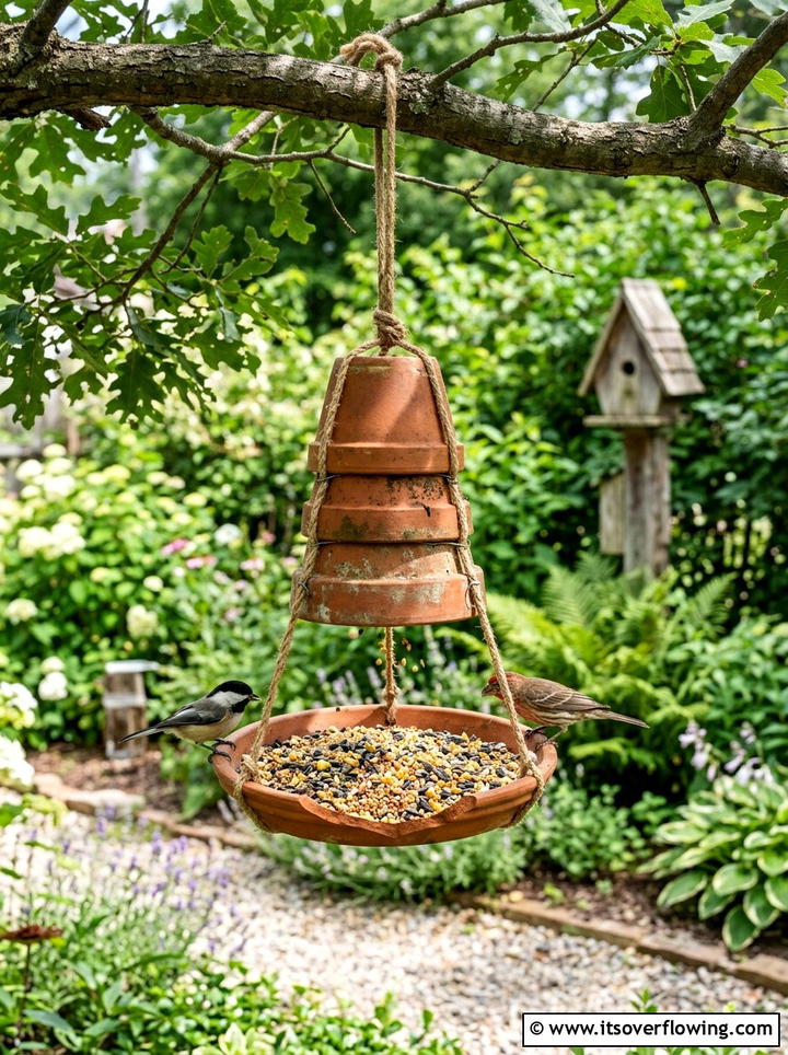 Bird feeder from old pots - 25 recycled garden ideas with broken pots