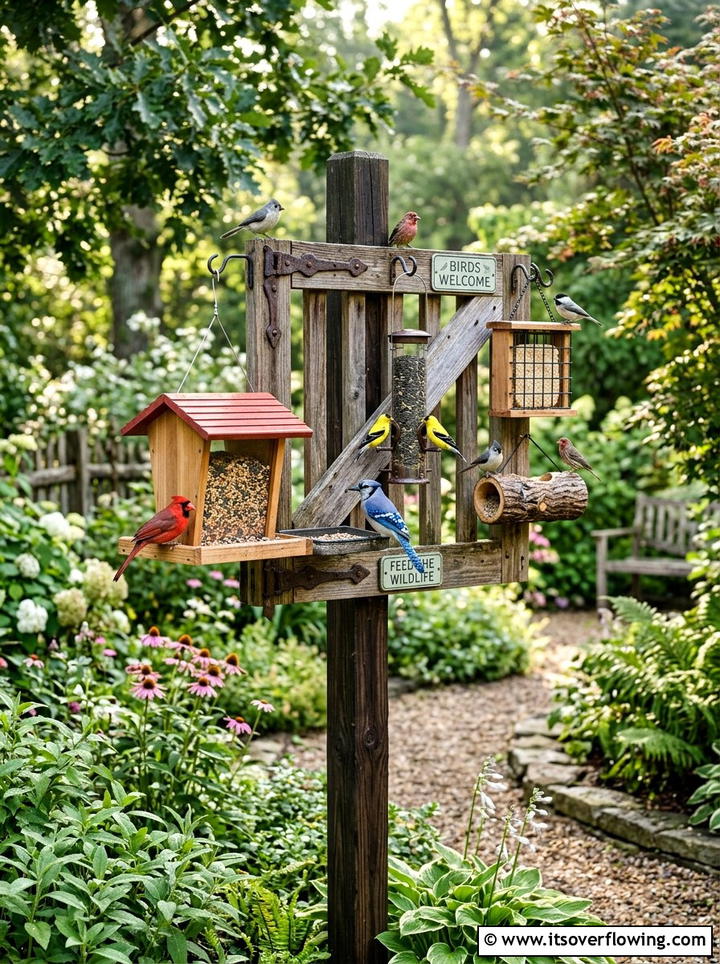 Bird feeder station - 25 upcycled garden ideas with old gates