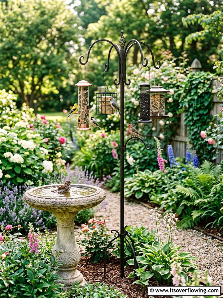Bird feeder station with bird bath - 25 garden ideas with bird feeders