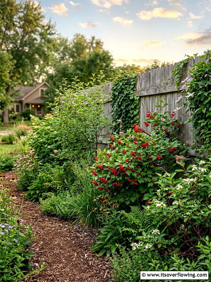 Bird friendly shrub border - 25 cheap garden ideas with native plants