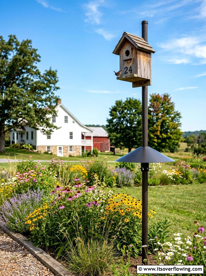Bird house pole - 25 garden ideas for birds