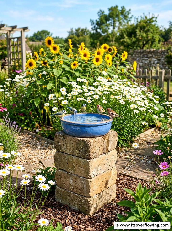 Birdbath Base - 25 recycled garden ideas with concrete blocks