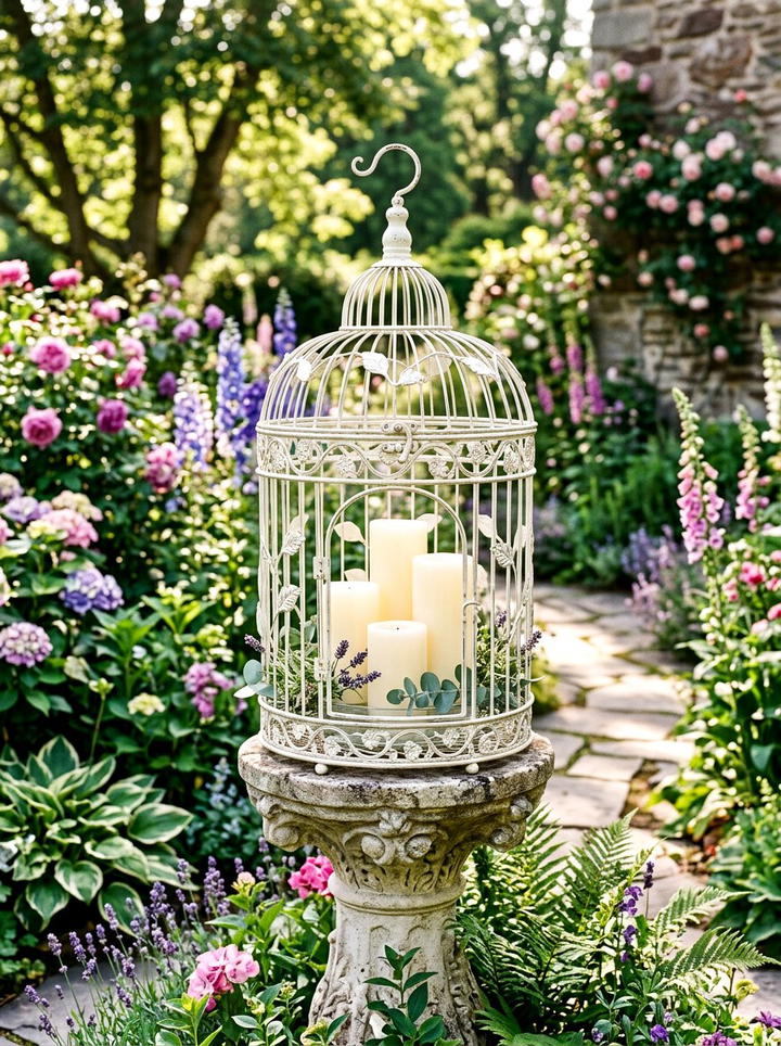 Birdcage Candle Holder - 25 backyard decorating ideas with candle holders