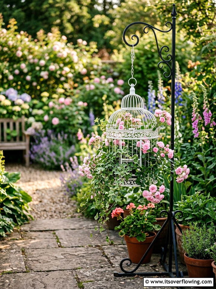 Birdcage Flower Planter - 25 upcycled garden ideas for renters