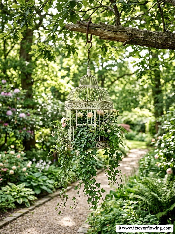 Birdcage Hanging Planter - 25 recycled garden ideas with pallet wall garden
