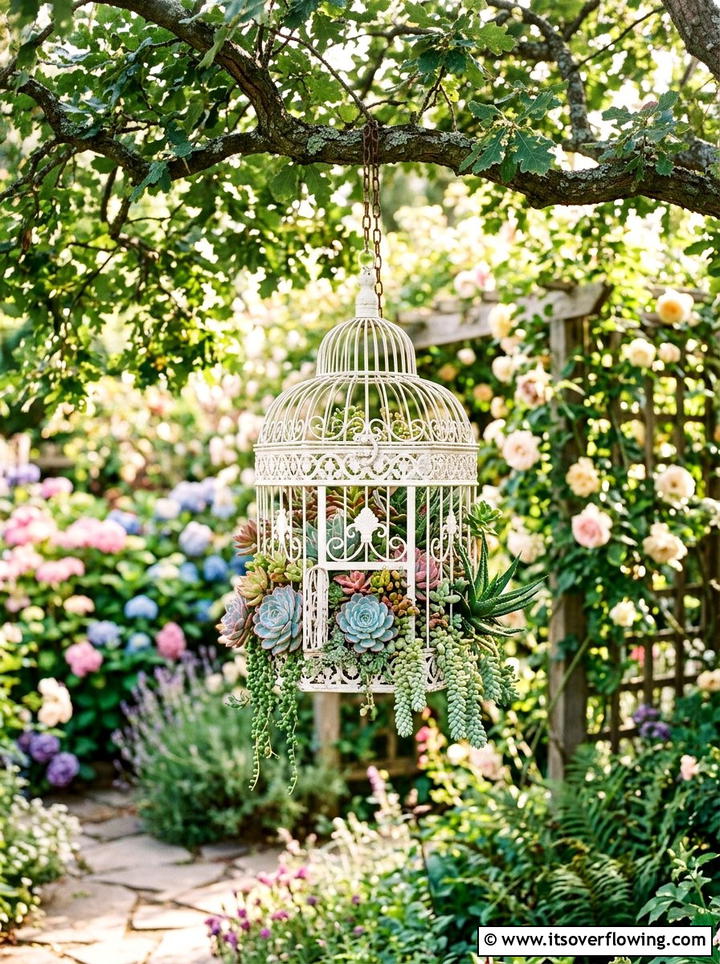Birdcage Planter - 25 upcycled garden ideas for tiny yards