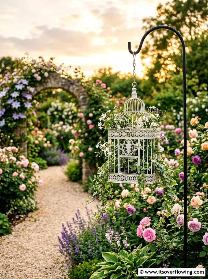Birdcage Planter - 25 upcycled garden ideas with flower boxes