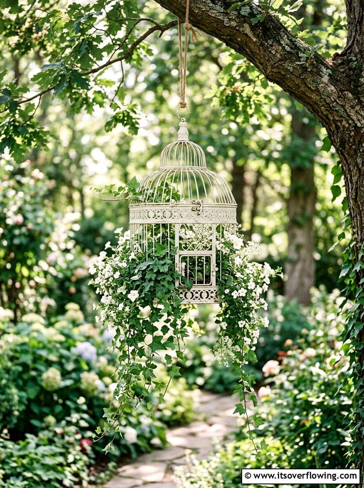 Birdcage Planter - 25 upcycled garden ideas for community gardens