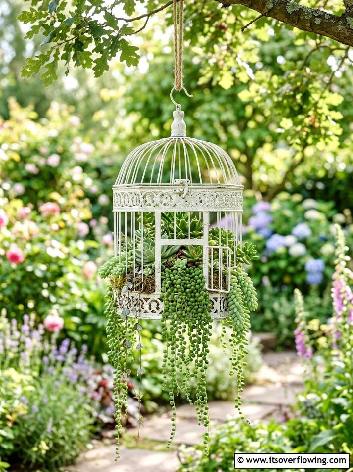 Birdcage Succulent Planter - 25 upcycled garden ideas for year round decor