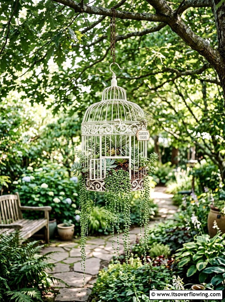 Birdcage Succulent Planter - 25 reusing old things ideas for flower garden