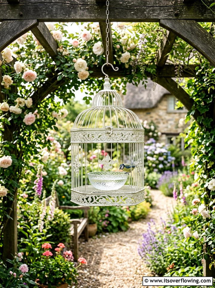 Birdcage bird bath - 25 upcycled garden ideas with bird baths