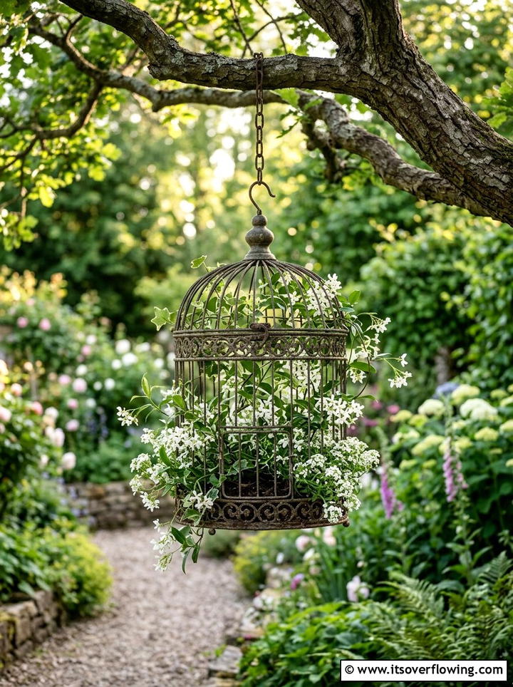 Birdcage plant holder - 25 reusing old things ideas for vertical garden