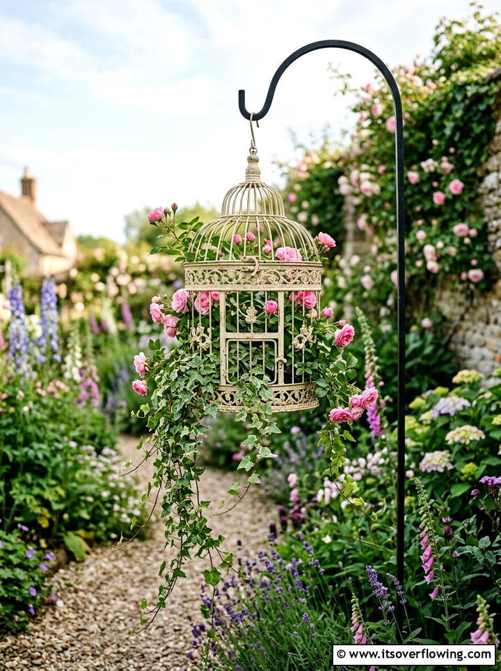 Birdcage planter - 25 upcycled garden ideas with boho style