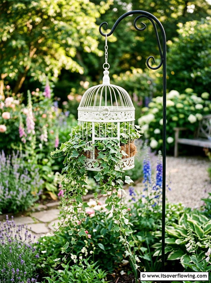 Birdcage planter decor - 25 reusing old things ideas for garden
