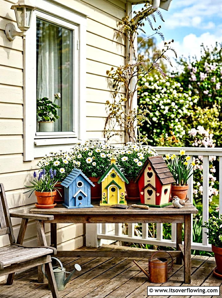 Birdhouse And Spring Flower Grouping - 25 front porch decor ideas for easter