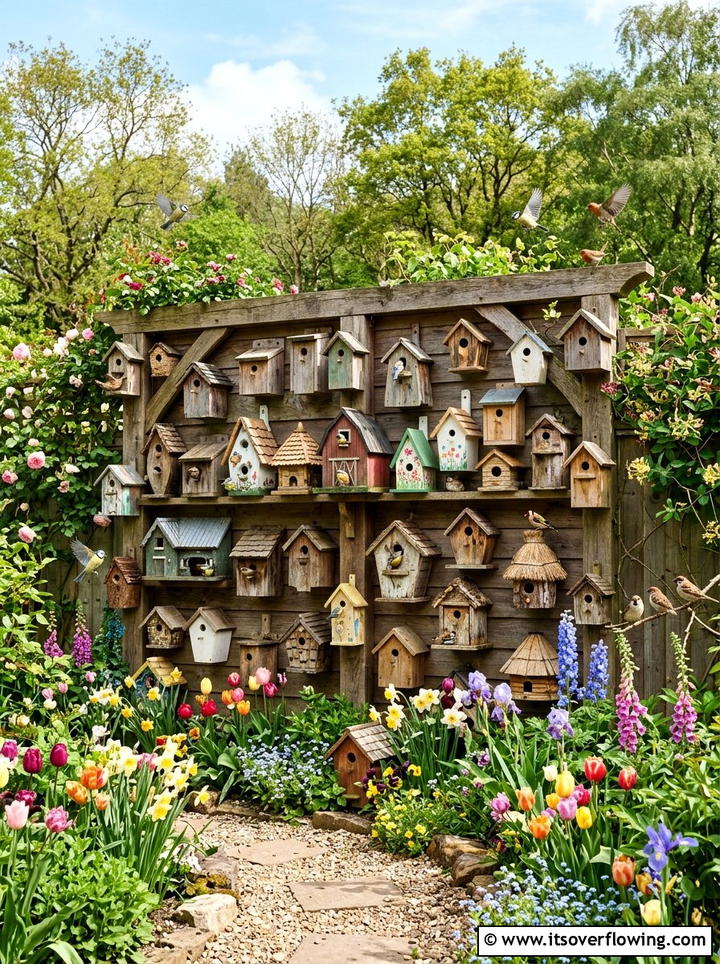 Birdhouse Collection Wall - 25 reusing old things ideas for privacy screens