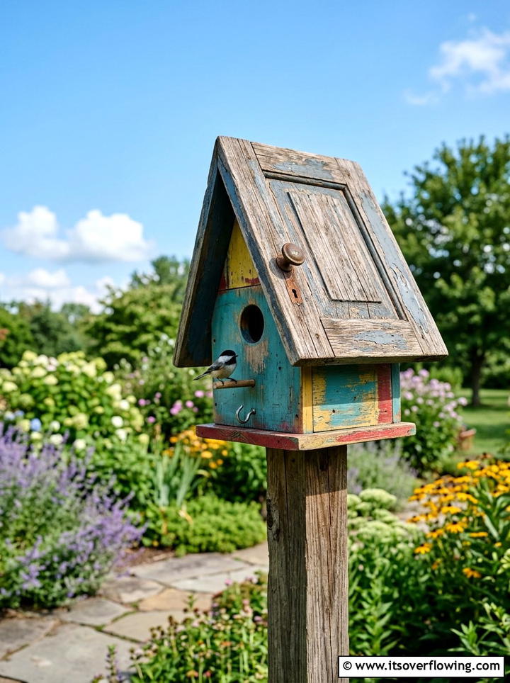Birdhouse Roof Panel - 25 upcycled garden ideas with cabinet doors