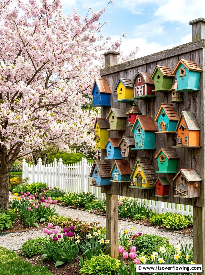 Birdhouse Wall Display - 25 backyard decorating ideas with wall decor